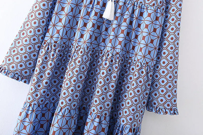 Женское винтажное длинное платье в стиле бохо с геометрическим принтом