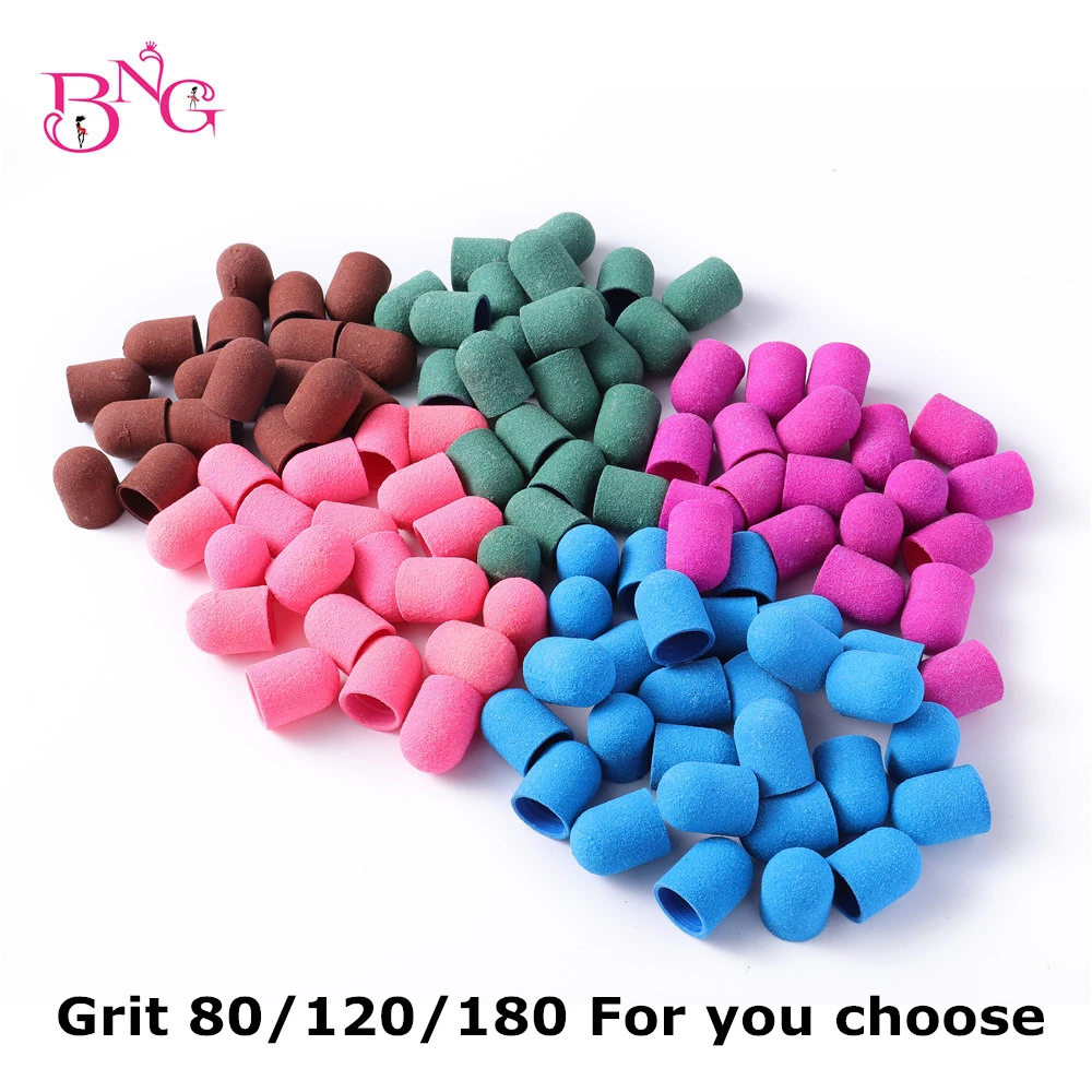 

10/20pcs 13*19mm Sanding Block Cap Professional Pedicure Foot Care Tool Purple Green Sanding Band Electric Nail Art #80/120/180