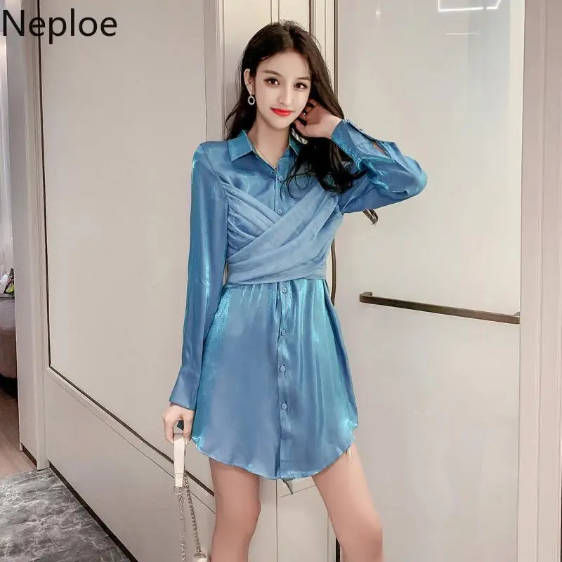 Женское платье с длинным рукавом Neploe весеннее однотонное перекрещивающимися