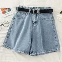 ins fashion khaki casual summer shorts high waist denim shorts women solid 6 colors all match sashes jeans shorts