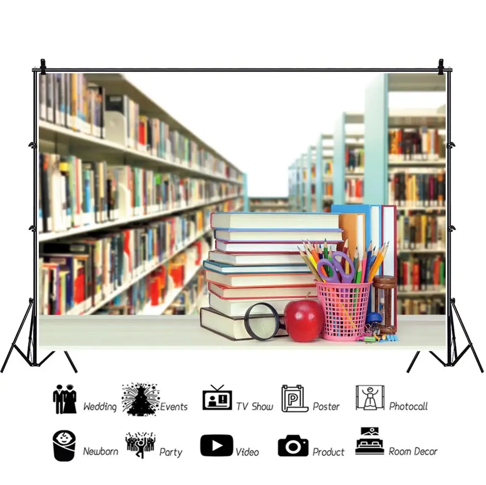Laeacco библиотека книжная полка для книг обратно в школу ребенок портрет