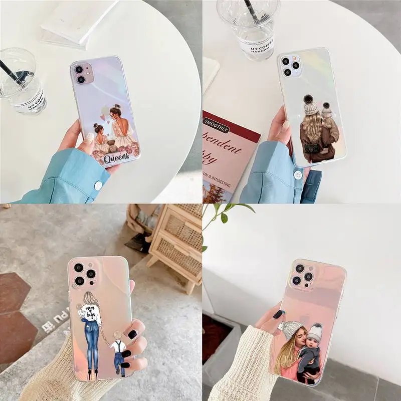 

Mother baby girl fashion mom Phone Case for iPhone xiaomi redmi 7 8 9 11 12 10 S X XS XR MINI Pro Max Plus laser Transparent