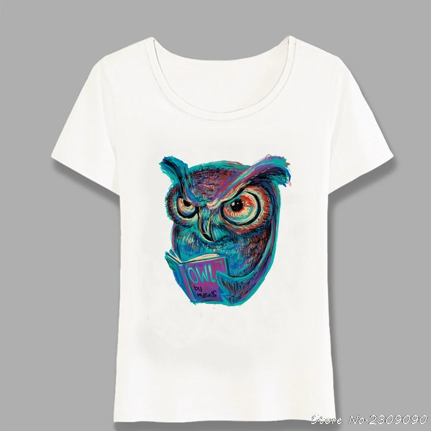 Футболка женская с надписью Smart Owl ɽ Just More With His Thinking Модный повседневный топ для
