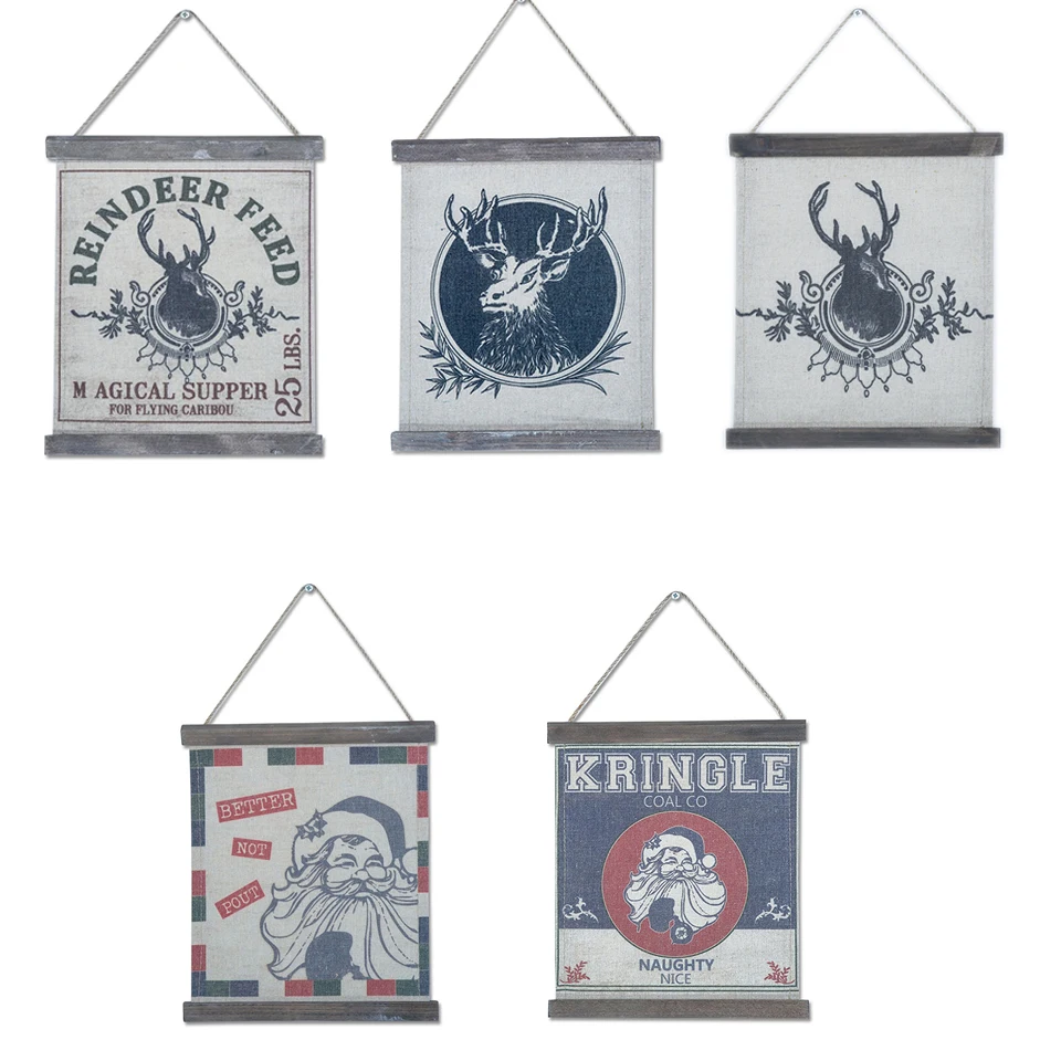 

Vintage Sroll Canvas Hanging Painting, Cute Retro Wall Decor, Christmas Gift Home Decor for Girls Boys Room