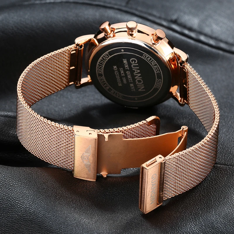 

New Chronograph Watch Men GUANQIN Quartz Watch Man Luxury Business Male Clock Stainless Steel Mens Wristwatch relogio masculino