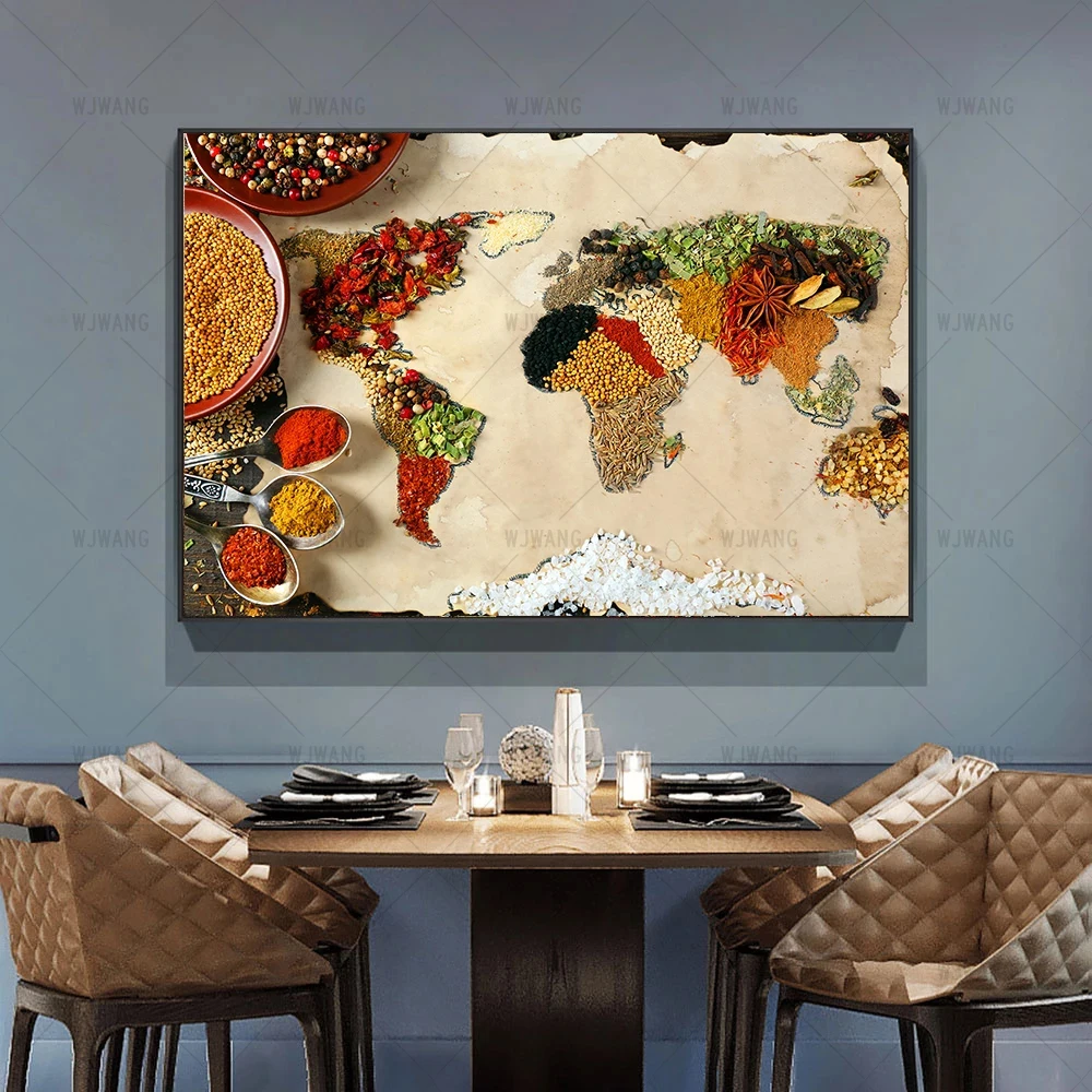 

Modern Art Spice Food Map Canvas Paintings Creative Posters Prints Scandinavian Wall Pictures For Restaurant Kitchen Home Decor