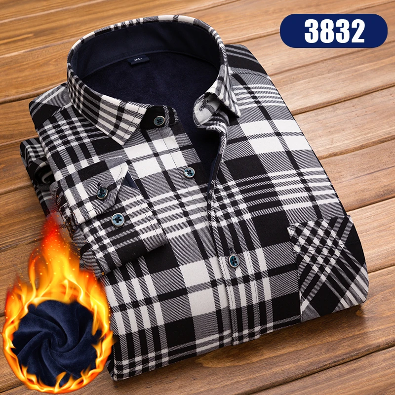 New Autumn and Winter Men's Long-sleeved Shirts Flannel Warm Casual Shirts Plaid Printed Shirts Plus Size Shirts
