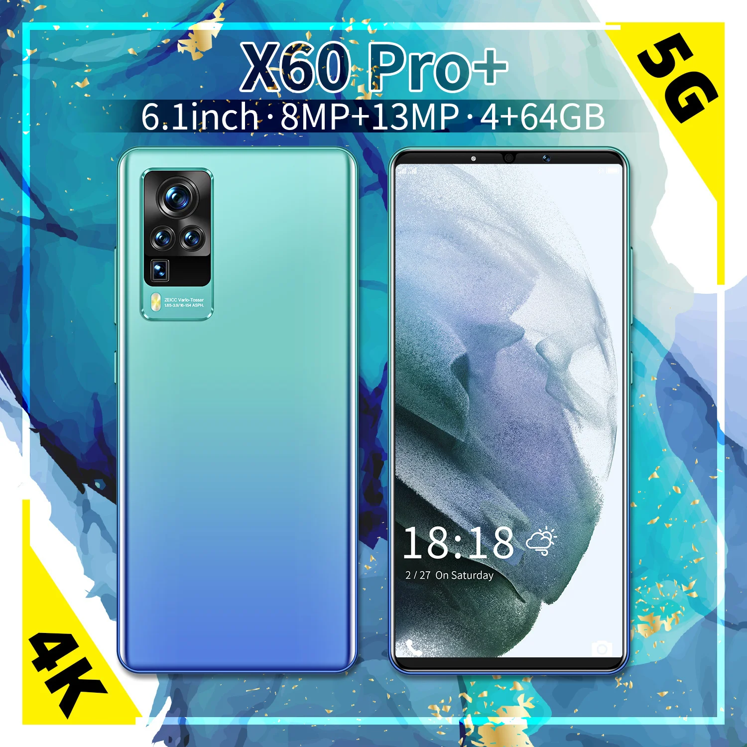 

Hot Sale Global 5G Smartphone X60 Pro+ 6.1Inch 1440*3200 MTK6889 10Core 4+128GB 5200MAH Finger Face ID Dual SIM Card Android