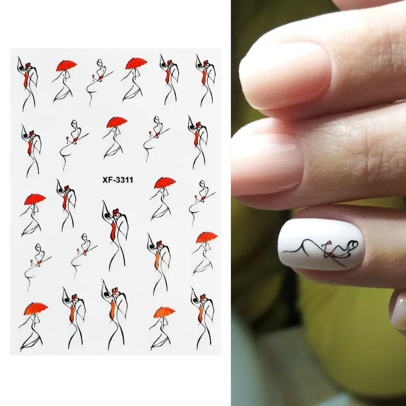 1 лист 3d наклейки для ногтей Водные Наклейки красный желтый абстрактные женские