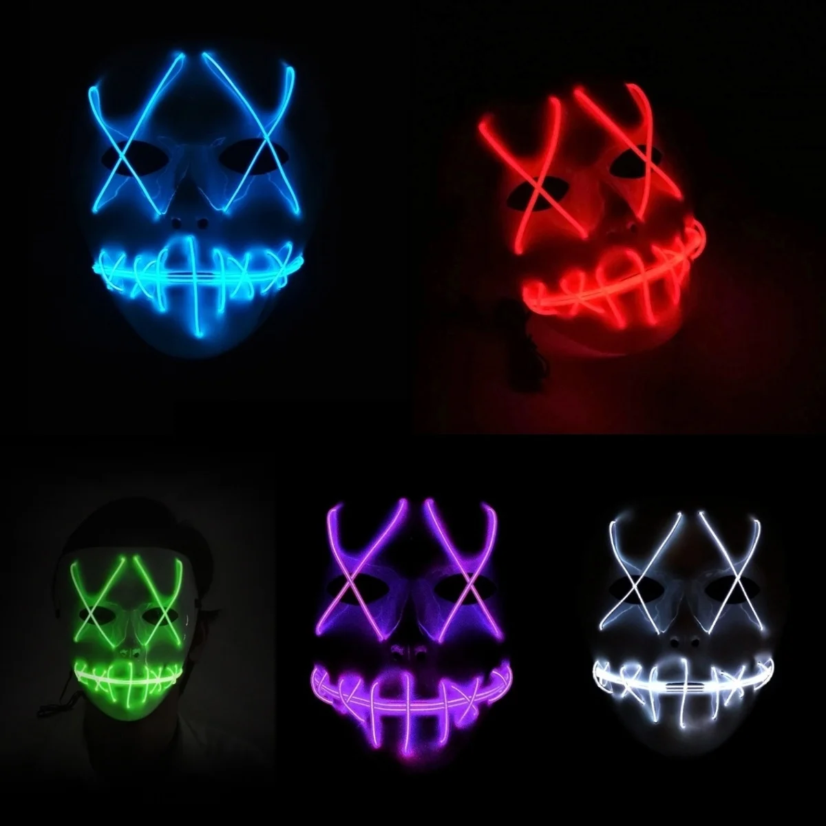 1 шт. светодиодный костюм на Хэллоуин маска крутая кино EL Wire DJ вечерние фестиваль
