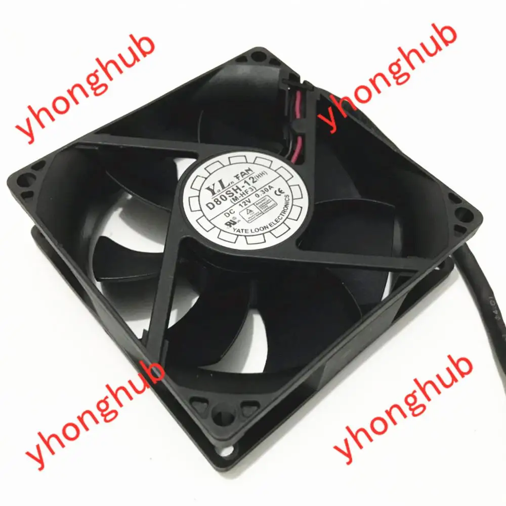 YALN вентилятор D80SH-12 DC 12V 0.30A 80x80x25 мм 2-провод Сервер площади вентилятора |