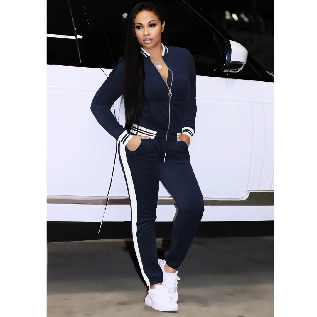 

Two Piece Set Women Casual Side Striped Patchwork Autumn Winter Coats Jacket Sweatpants Outfits Tracksuit Fashion Sport Suit