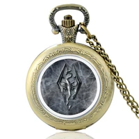 vintage the elder scrolls skyrim quartz pocket watch bronze reto men women pendant necklace jewelry gifts