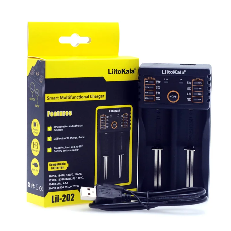 

Liitokala Lii402 Lii202 Lii100 LiiS1 18650 Charger 1.2V 3.7V 3.2V AA/AAA 26650 NiMH li-ion battery Smart Charger 5V 2A EU Plug