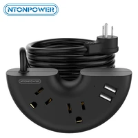 ntonpower power strip us universal plug multi socket 2 outlets 2 usb ports with 10ft extension cable for business trip home hote
