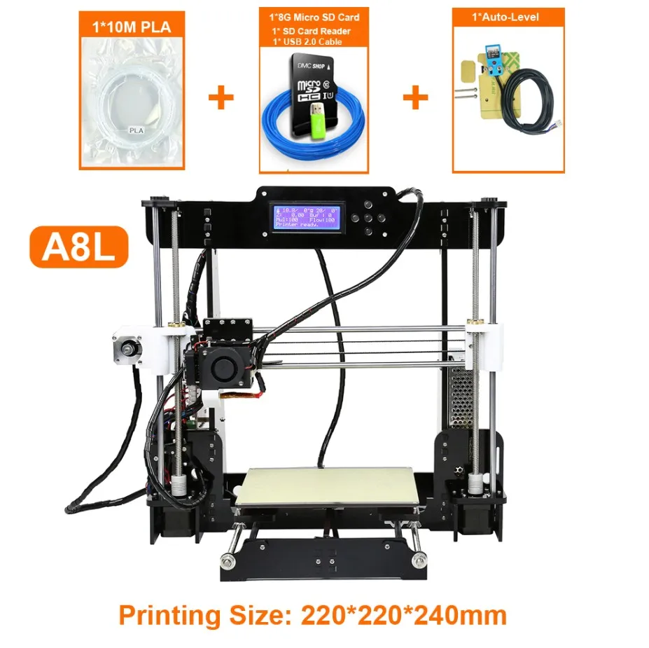 Лидер продаж Anet A8 A6 Настольный DIY 3d Принтер Комплект Impresora 3D с микро SD картой USB подключение США ЕС русский Бесплатный тариф - Цвет: A8L 3D Printer