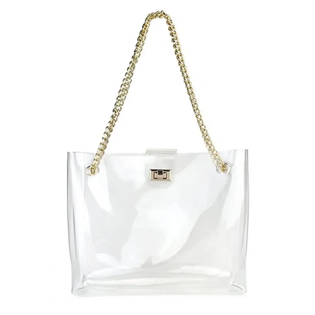 

2021 Fashion Shoulder Handbag Women Chain Tote Large Capacity Convertible Chain Twist Locked Clear Chain Tote for Girl Shopping