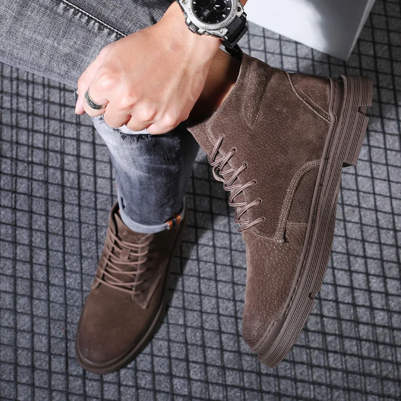 

Men Boots Genuine Leather Lace-up Men Shoes High Quality Vintage British Snow Boots Autumn Winter Men Casual Ankle Boots