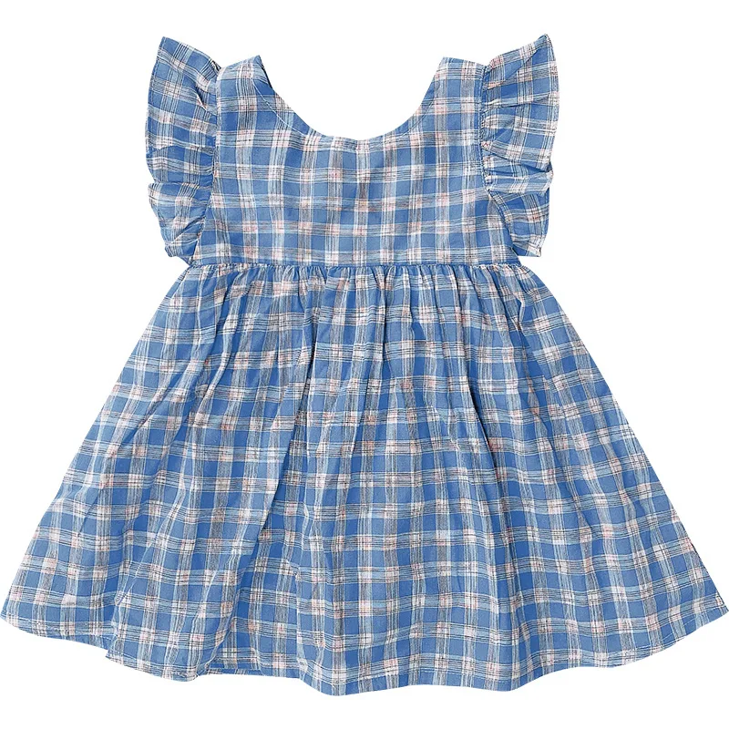 

Korean style cute casual sleeveless dresses baby girls summer cotton backless plaid dress