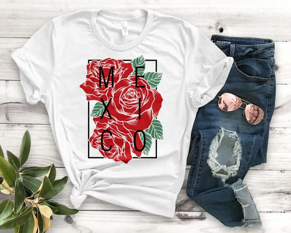 Футболка женская хлопковая с принтом Мексика розами латины|Футболки| |
