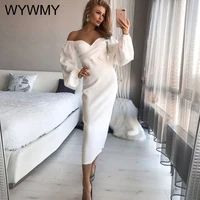 wywmy summer new womens sexy dress v neck raglan sleeve midi dress female white qualities wrap breast party dress pencil dress