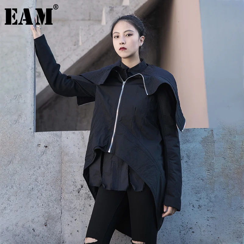 

[EAM] Zipper Big Size Asymmetrical Cotton-padded Coat Long Sleeve Loose Fit Women Parkas Fashion New Spring Autumn 2021 1H316