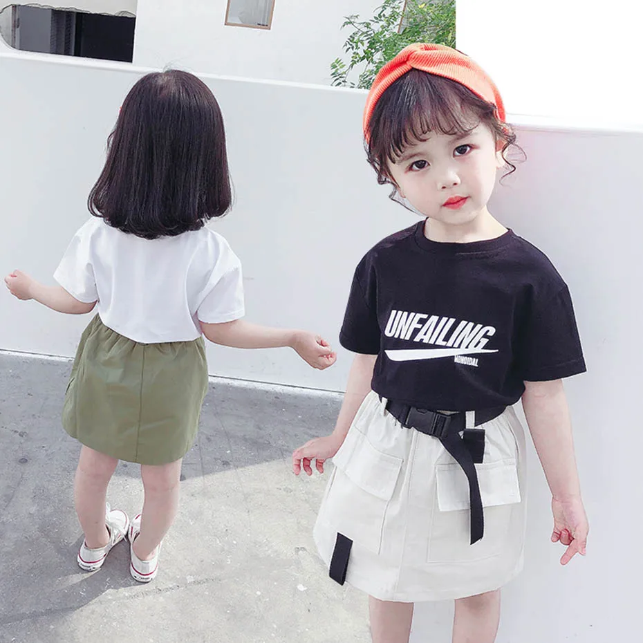 Летняя одежда для девочек футболка + шорты 2 шт. одежда-карго Повседневная