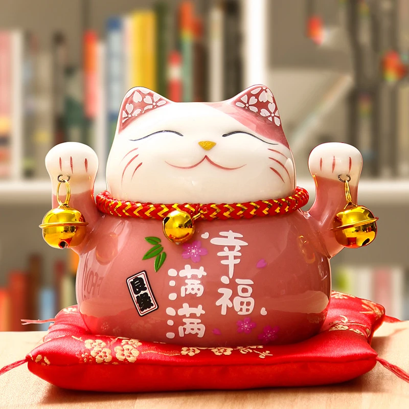 

Керамическая копилка Манеки Неко 4,5 дюйма, креативное домашнее украшение, фарфоровые украшения, копилка для денег с кошкой удачи, Новогодни...
