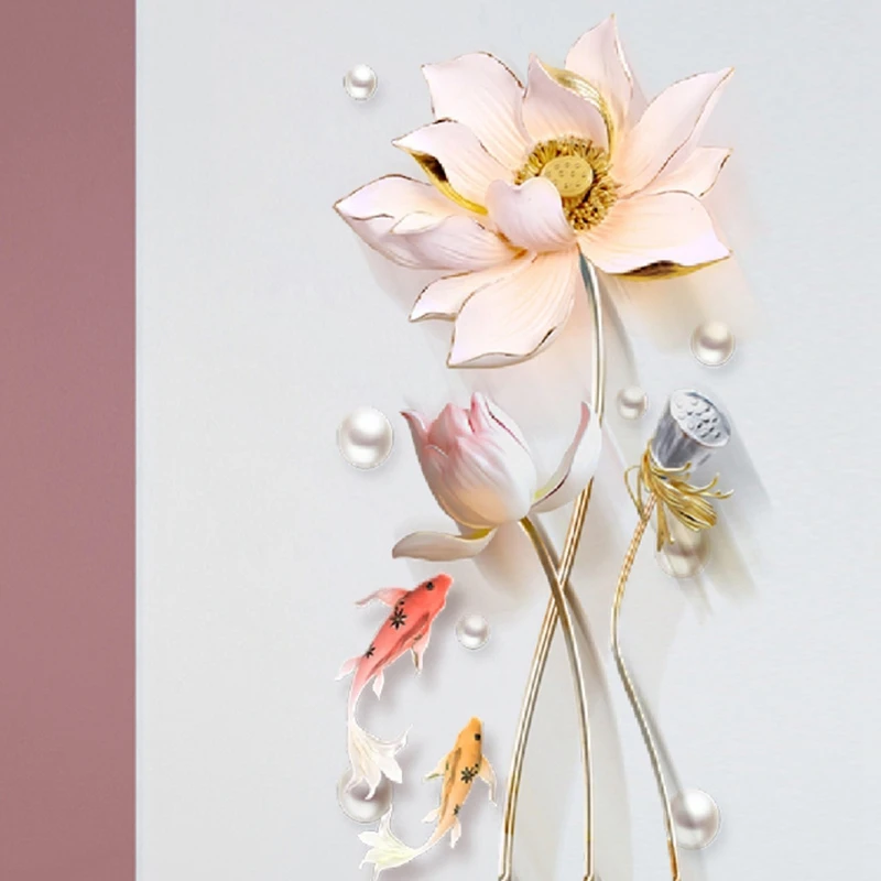 Объемная наклейка на стену в виде цветка лотоса самоклеящийся Декор для дома из