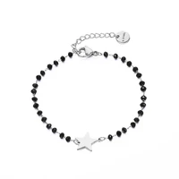 stainless steel star charm bracelet for women black crystal beads handmade bracelet bangle hand jewelry gift 2019 new