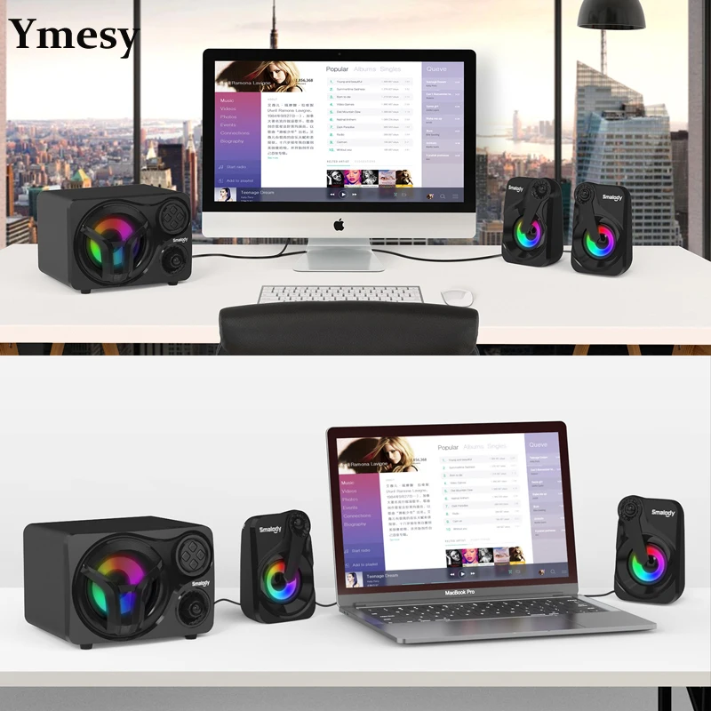 

Ymesy 2021New Computer Speakers with Subwoofer Cool Colorful LED, Multimedia Speaker Compatible with Gaming PC, Desktop, Laptop