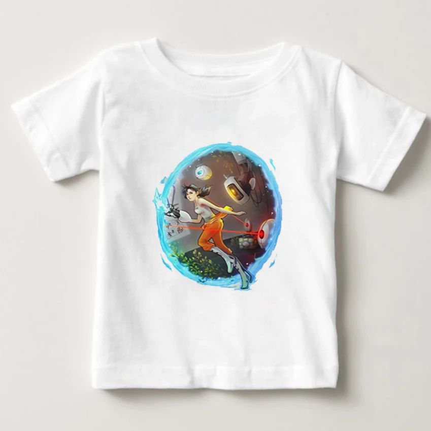 

Детская футболка с мультяшным принтом, Детская футболка с коротким рукавом, футболка с принтом портала 2, летние топы для мальчиков и девоче...