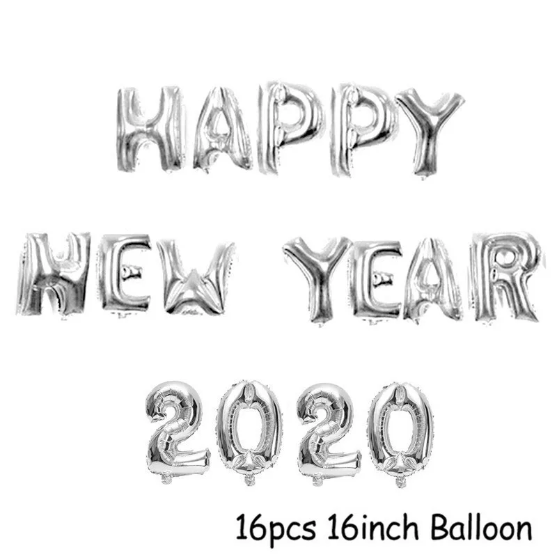 Silver HNY 2020 Воздушные шары Золотое серебряное число фольги Гелиевый шар счастливый год воздушный шар Счастливого Рождества Год Вечерние Декор Noel - Цвет: Silver HNY 2020