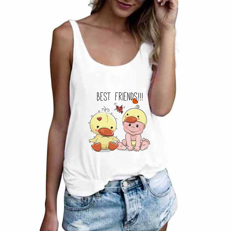 

Hipster tops women's Tank Tops fashion Kawaii Duck print summer Harajuku Streetwear O-Neck Sexy Vest sleeveless Tshirt clothes
