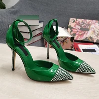 high quality brand fashion sexy ladies high heels rhinestone genuine leather party stage catwalk shoes large size 43