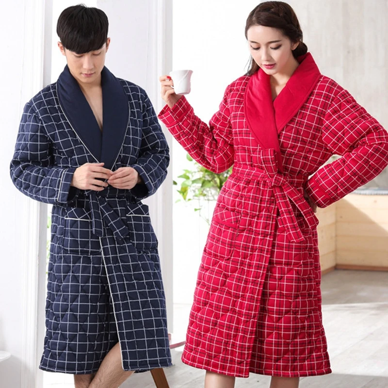 Халат фланелевый трехслойный для влюбленных теплый домашний халат кимоно мужчин