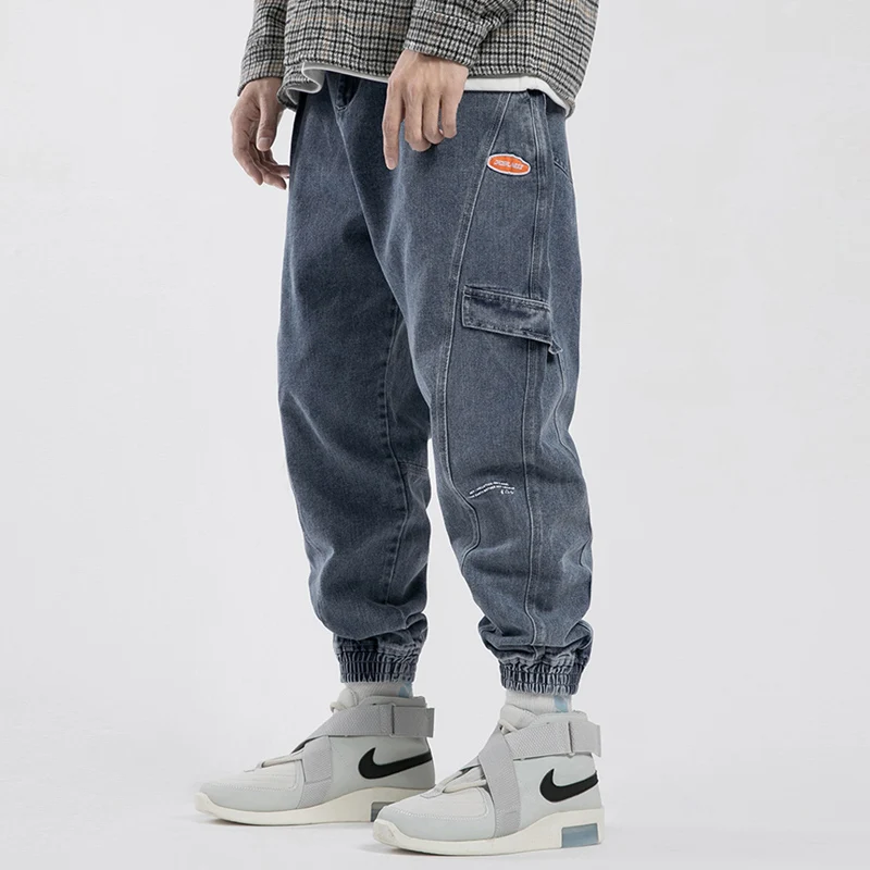 

Newly Fashion Japanese Style Men Jeans Loose Fit Spliced Designer Wide Leg Harem Trousers Streetwear Hip Hop Joggers Cargo Pants