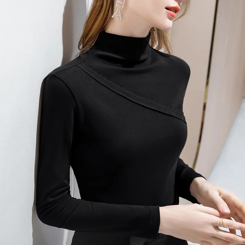 

Women's autumn and winter new style with long sleeve T-shirt solid color stitching design
