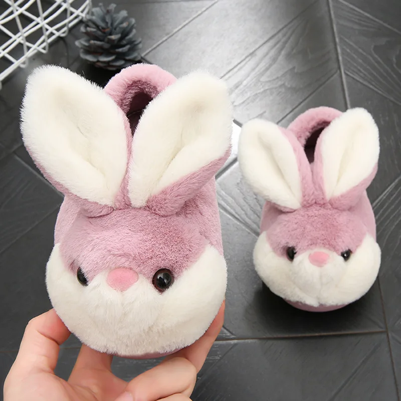 Children's Fur Slides Funny Kids Shoes Family Slippers In Winter Indoor Non-slip Cute Rabbit Cotton Shoes Toddler Girls Slippers images - 6