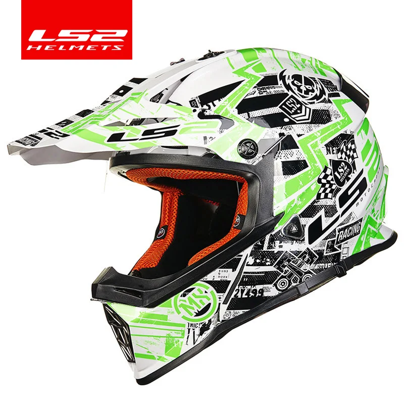 LS2 Глобальный магазин LS2 MX437 moto cross racing ралли внедорожный Мото шлем, одобренный ECE capacete casco moto atv dirt bike cross helm - Цвет: white and green
