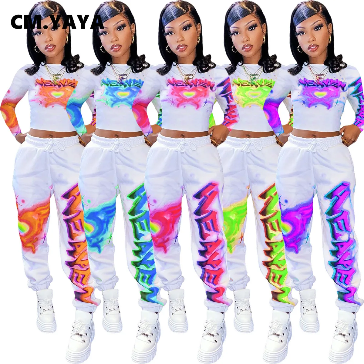 

Женский костюм с надписью CM.YAYA High Street, толстовка, джоггеры, штаны, комплект из двух предметов, спортивный костюм