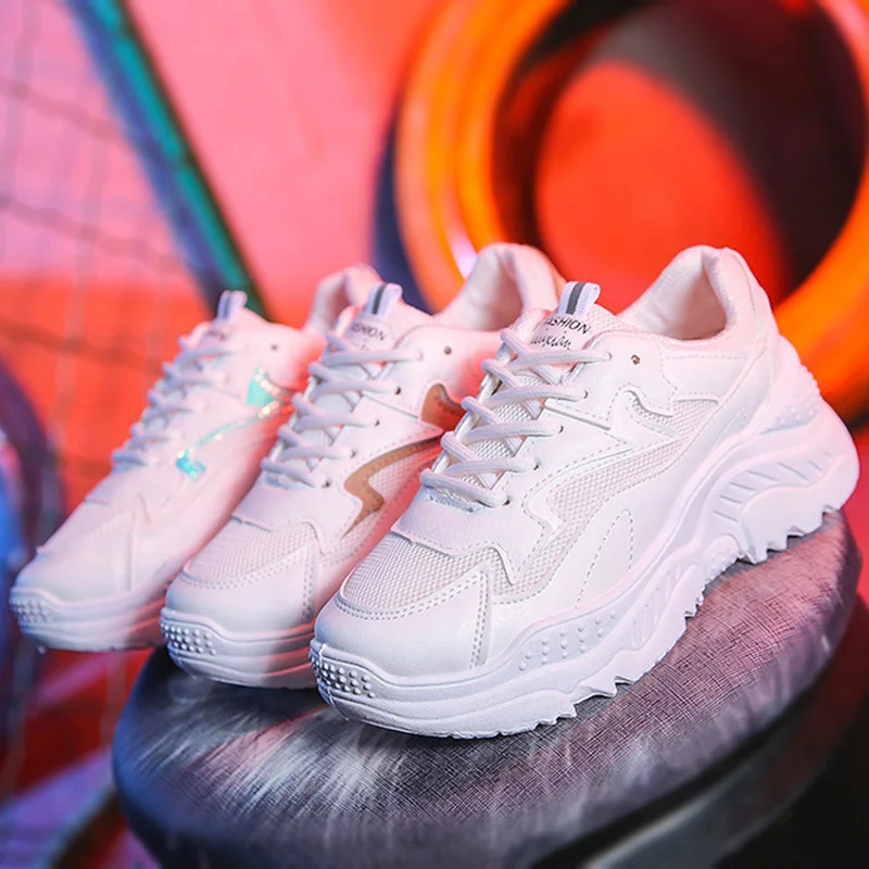 

Кроссовки женские на платформе, Вулканизированная массивная подошва, дышащие, теннисная обувь, белые