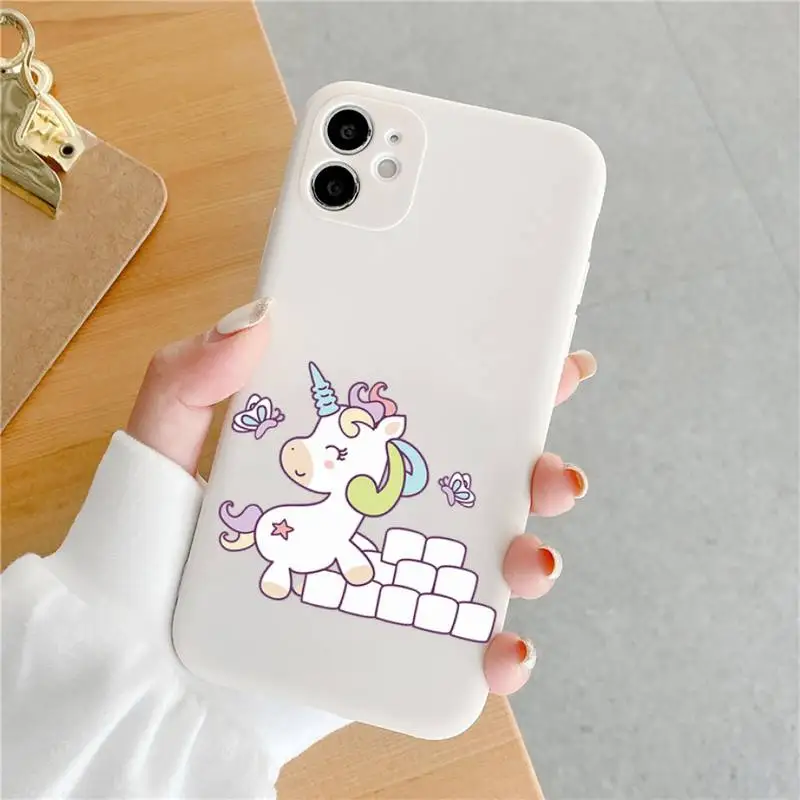 

Cute colorful unicorn with girl Phone Case Candy Color for iPhone 6 6S 7 8 11 12 XS X SE 2020 XR mini pro Plus MAX funda