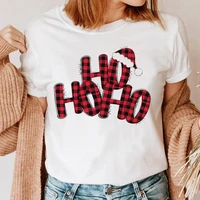 women plaid letters holiday winter new year tshirt top happy merry christmas cartoon clothes 90s graphic female tee t shirt