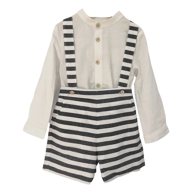 Комплект детской одежды из хлопка и льна в черно-белую полоску - купить по