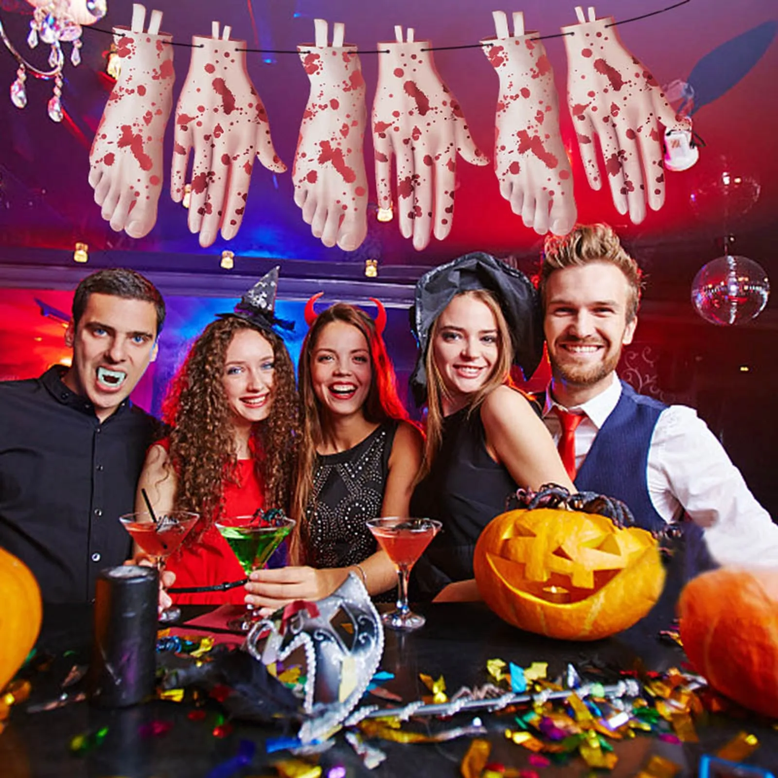 

Бумажные баннеры на Хэллоуин, Кровавые ножи, отрезанные руки, подвесные пучки, гирлянда, украшение для Хэллоуина, товары для вечерние