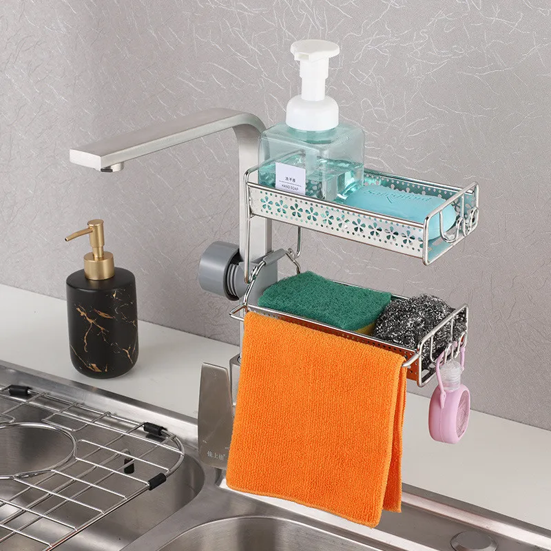 

Bathroom Shelves Kitchen Organizer Rack Stainless Steel Sink Drainer Basket Faucet Bathroom Storage Holder Shelf Accessories