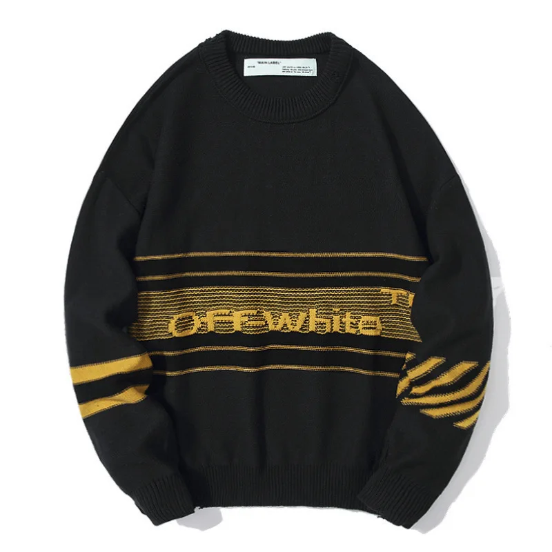 

Off autumn winter new and old striped letter knitted sweater