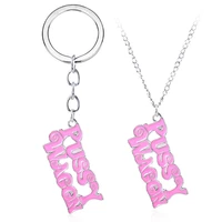 movie kill bill key chain pussy wagon pink letter metal enamel keychain for women men car keyring jewelry accessories