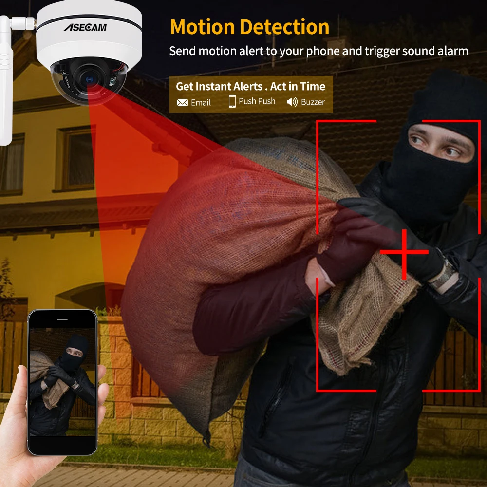 Купить 5MP PTZ камера видеонадения Wi Fi купольная наружная 5-кратный зум аудио гуманоид автоматическое отслеживание Onvif P2P CamHi TF слот для карты видеонаб...